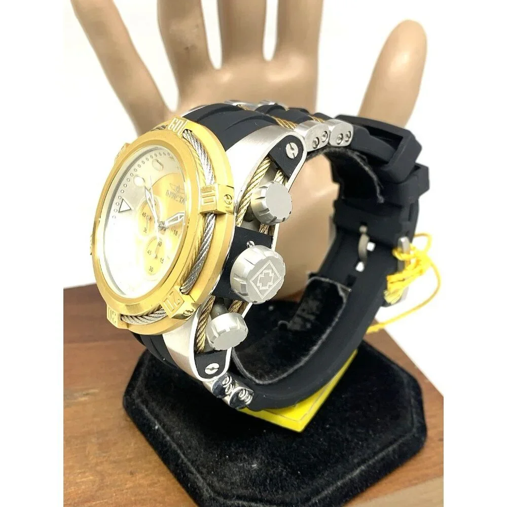 Invicta Men's Watch 37197 Bolt Quartz Chronograph Gold Silver Dial Rubber 51mm